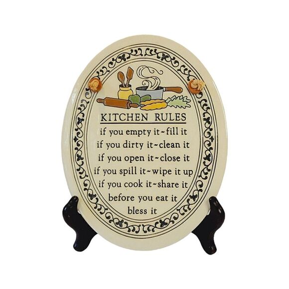 Trinity Pottery Handcrafted Kitchen Rules Hanging Plaque - Picture 1 of 5